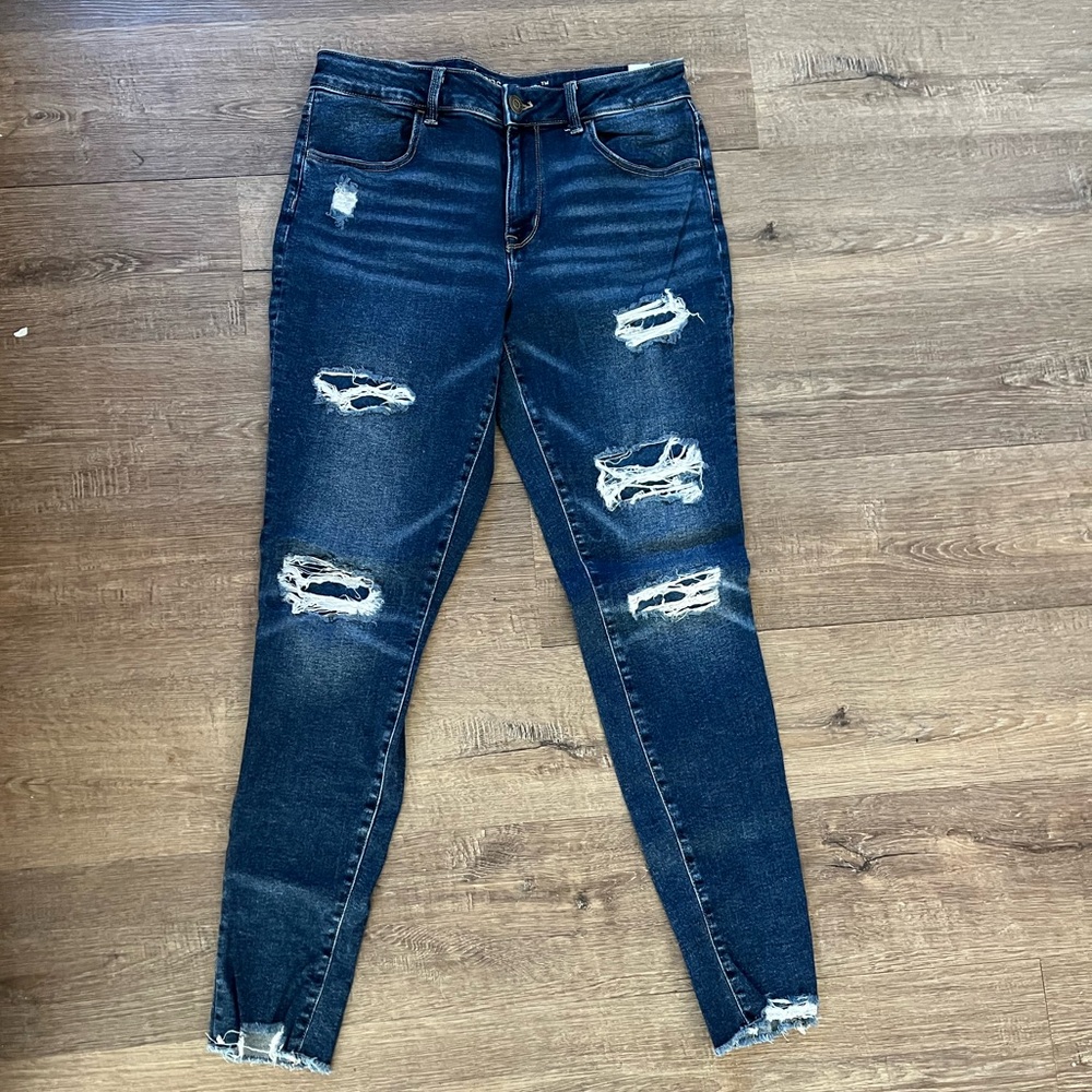 Maurices Dark Blue Distressed Skinny Jeans